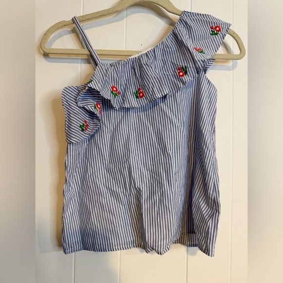 NWT JANIE & JACK GIRLS BLUE PINSTRIPE TANK TOP W/ EMBROIDERED FLOWERS Size 10 - Picture 1 of 5